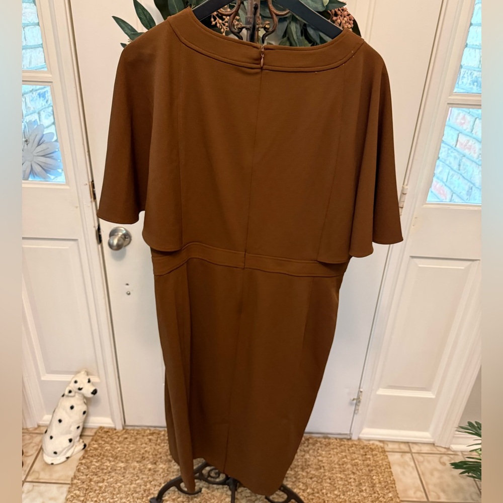 NWT Calvin Klein Minimalist Solid Color Brown Sheath Midi Dress SS 22W - Picture 2 of 11